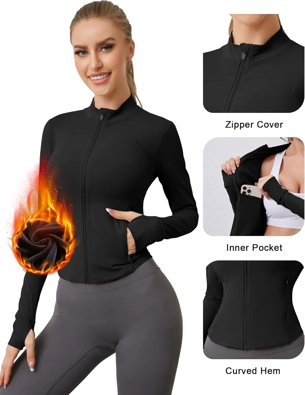 AKEWEI Womens Zip Up Workout Jackets Lightweight Athletic Slim Fit Track Jacket with Inner and Outer Pockets and Thumb Holes