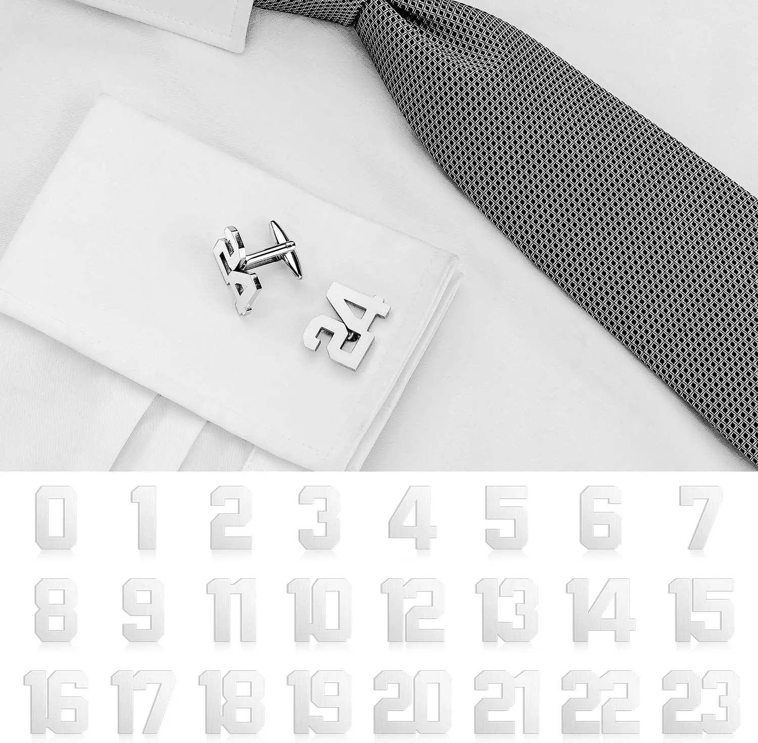 AMITER Mens Cufflinks with Number, Classic Silver Personalized Cuff Links for Men, Sports Day Casual or Formal Shirts