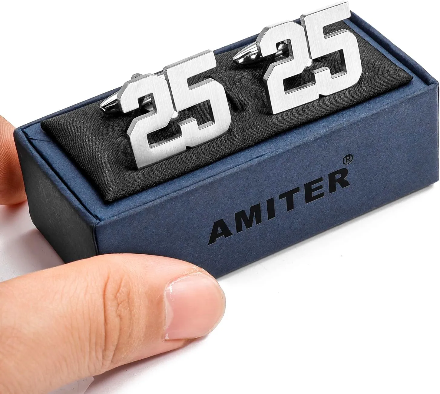 AMITER Mens Cufflinks with Number, Classic Silver Personalized Cuff Links for Men, Sports Day Casual or Formal Shirts