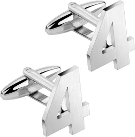 AMITER Mens Cufflinks with Number, Classic Silver Personalized Cuff Links for Men, Sports Day Casual or Formal Shirts