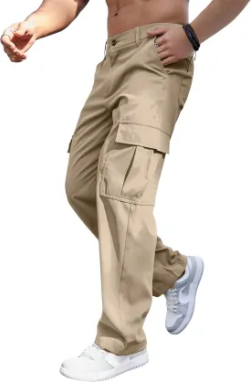 Comdecevis Mens Casual Cargo Joggers Pants Baggy Sweatpants with Large Flap Pockets Hiking Sports Trousers