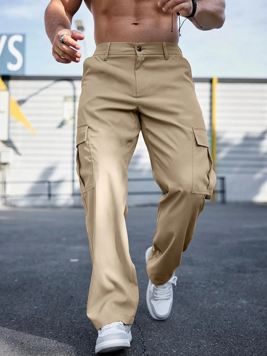 Comdecevis Mens Casual Cargo Joggers Pants Baggy Sweatpants with Large Flap Pockets Hiking Sports Trousers