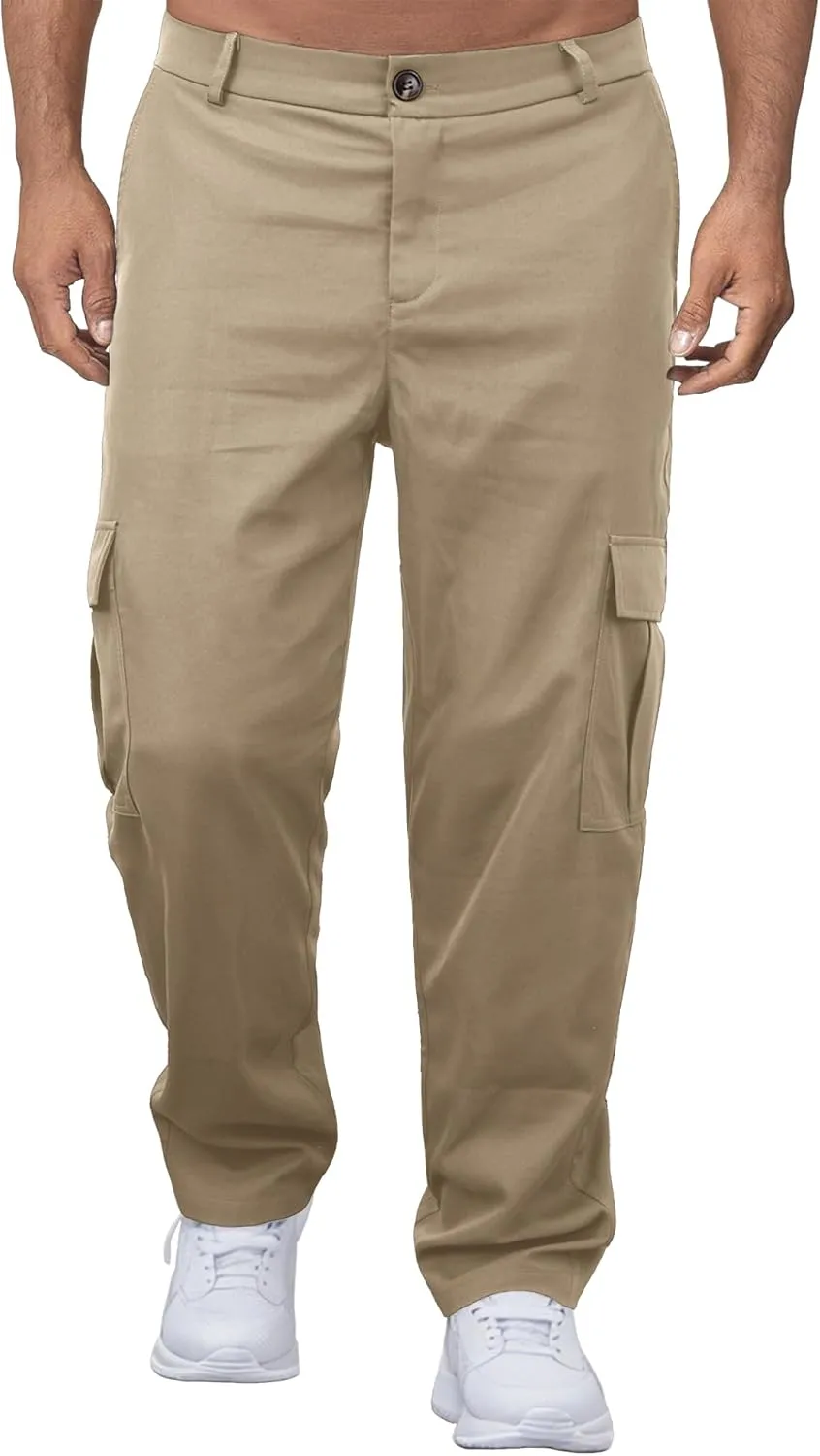 Comdecevis Mens Casual Cargo Joggers Pants Baggy Sweatpants with Large Flap Pockets Hiking Sports Trousers