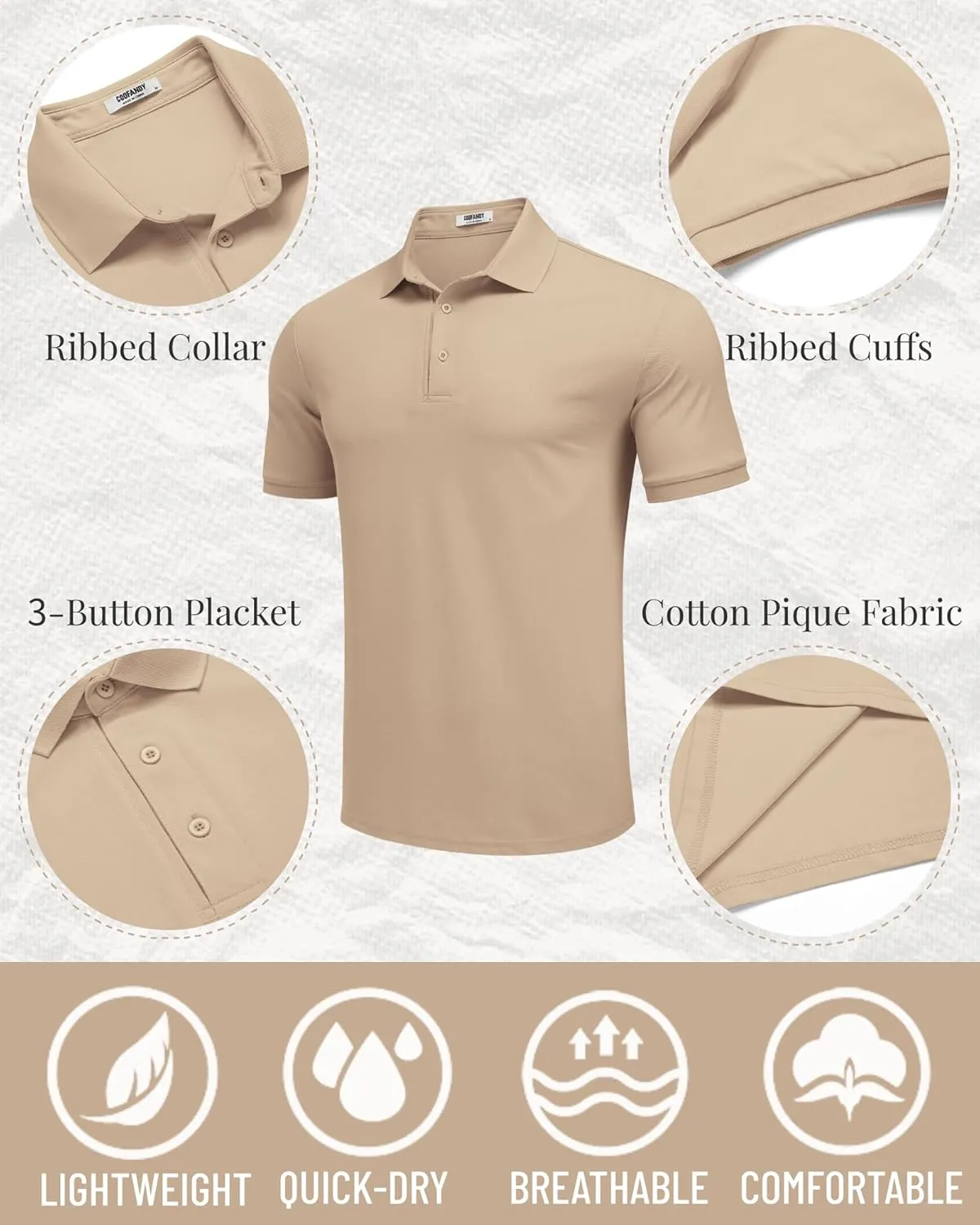 COOFANDY Mens Polo Shirt Short Sleeve Moisture Wicking Quick-Dry Golf Polo Athletic Tennis Collared T-Shirts