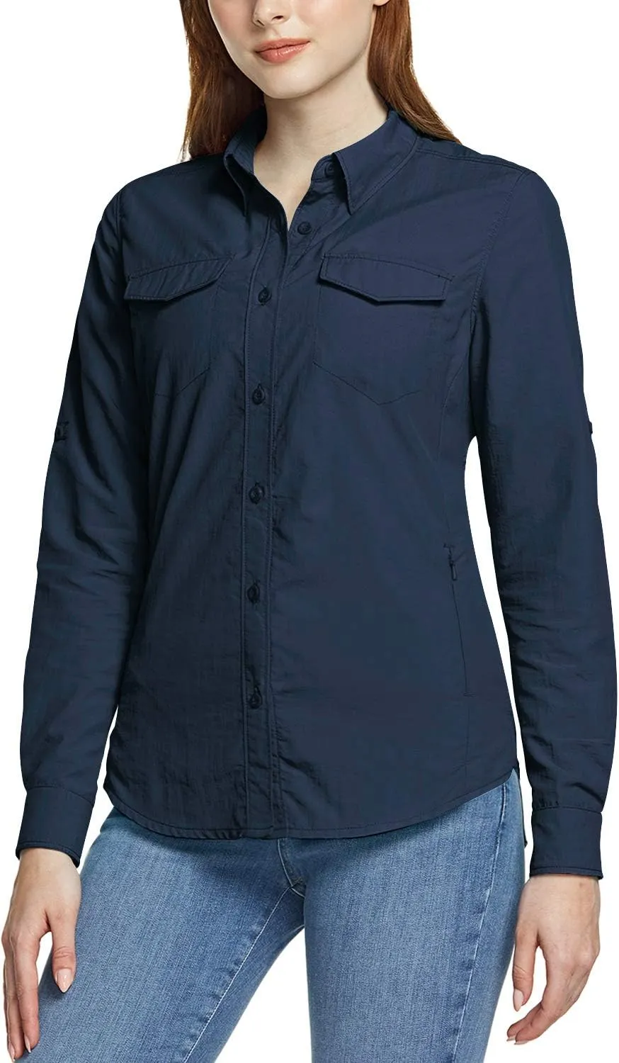 CQR Women's UPF 50  Long Sleeve Hiking Shirts, Quick Dry Outdoor UV/Sun Protection Button Down Shirts