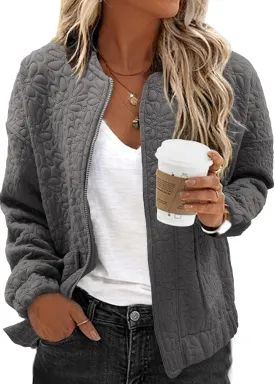 EVALESS Bomber Jackets for Women Spring Fashion 2025 Cute Jacquard Coats Lightweight Zip Up Jackets Dressy Casual