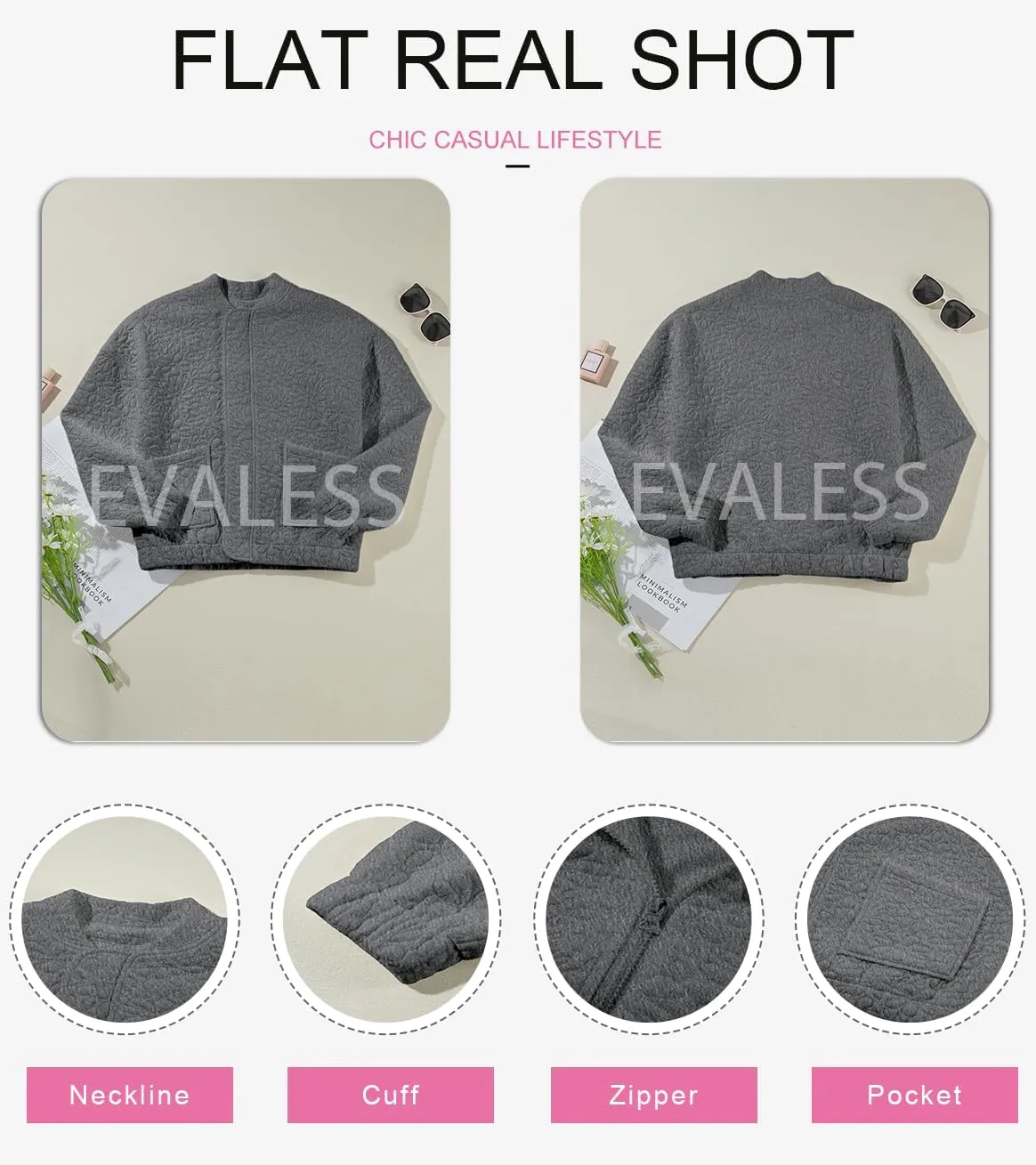 EVALESS Bomber Jackets for Women Spring Fashion 2025 Cute Jacquard Coats Lightweight Zip Up Jackets Dressy Casual