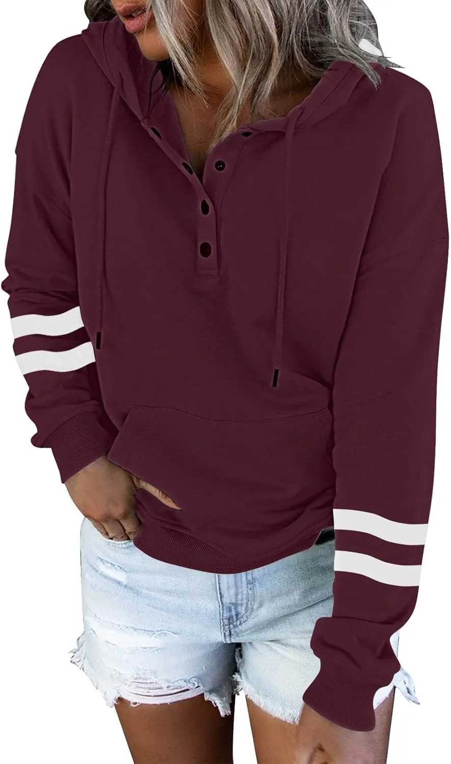 FARORO Hooded Sweatshirts for Women Hoodies Pullover Casual Sports Top Button Down Shirt with Pockets