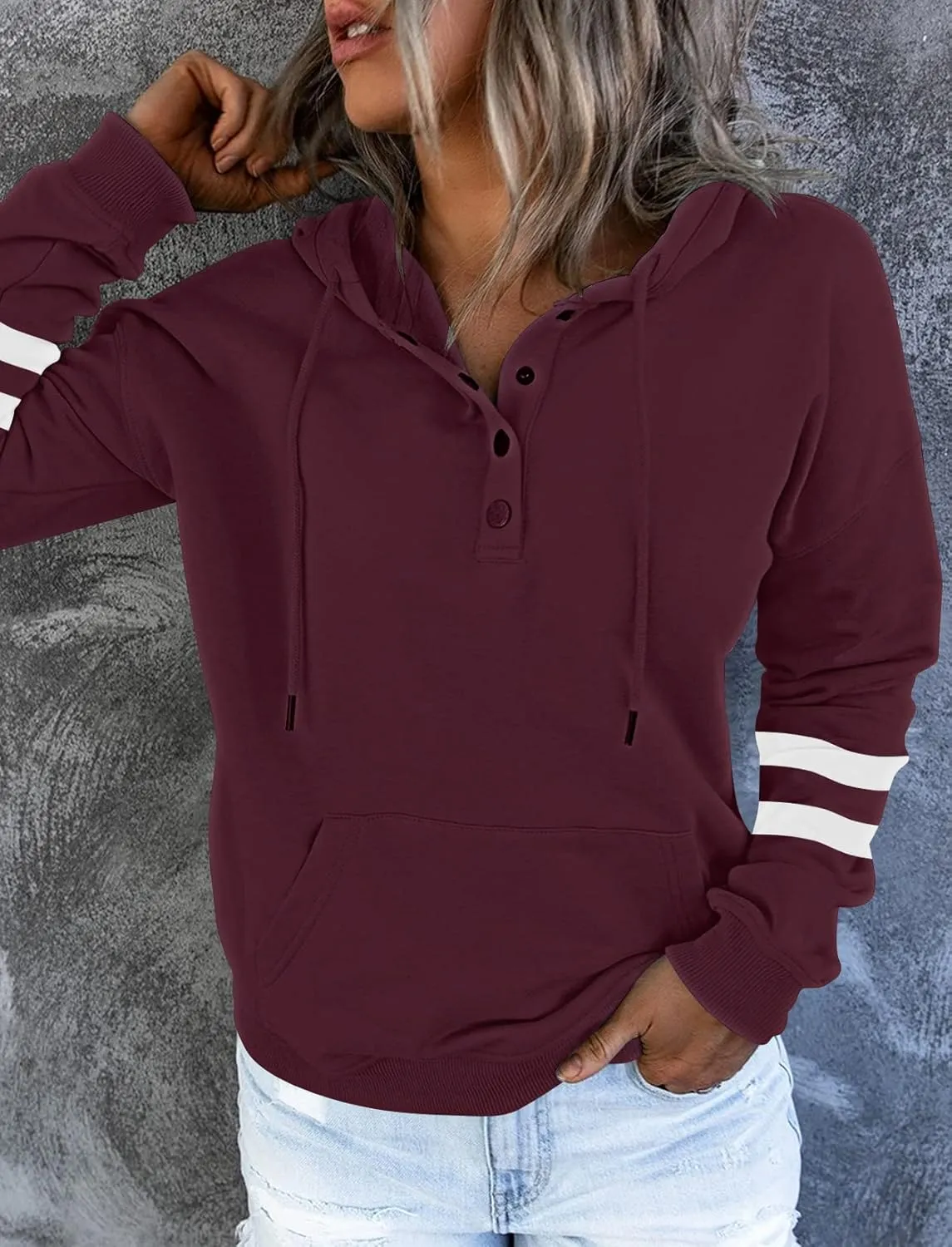 FARORO Hooded Sweatshirts for Women Hoodies Pullover Casual Sports Top Button Down Shirt with Pockets