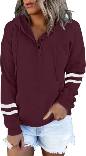 FARORO Hooded Sweatshirts for Women Hoodies Pullover Casual Sports Top Button Down Shirt with Pockets