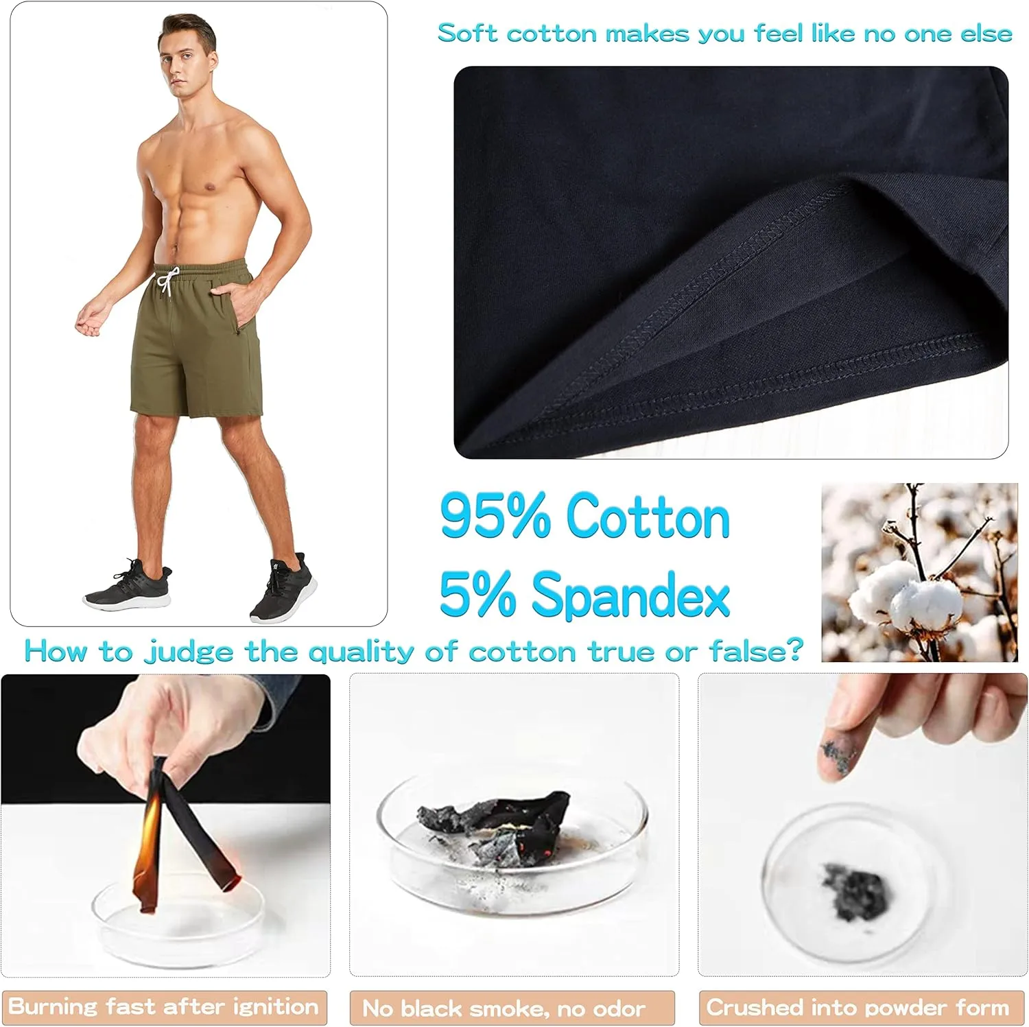 HEALONG Mens Athletic Shorts Cotton: Workout Gym Running Exercise Training - 7" Drawstring Fashion Sports with Zipper Pockets