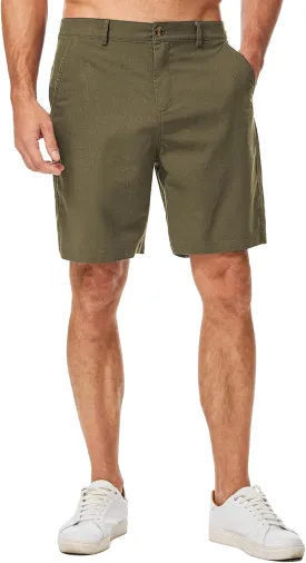 JMIERR Mens Casual 8" Cotton Linen Shorts - Button Waist Summer Beach Shorts with Pockets