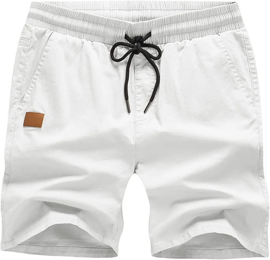 JMIERR Mens Casual Shorts - Cotton Drawstring Summer Beach Stretch Twill Chino Golf Shorts with Pockets