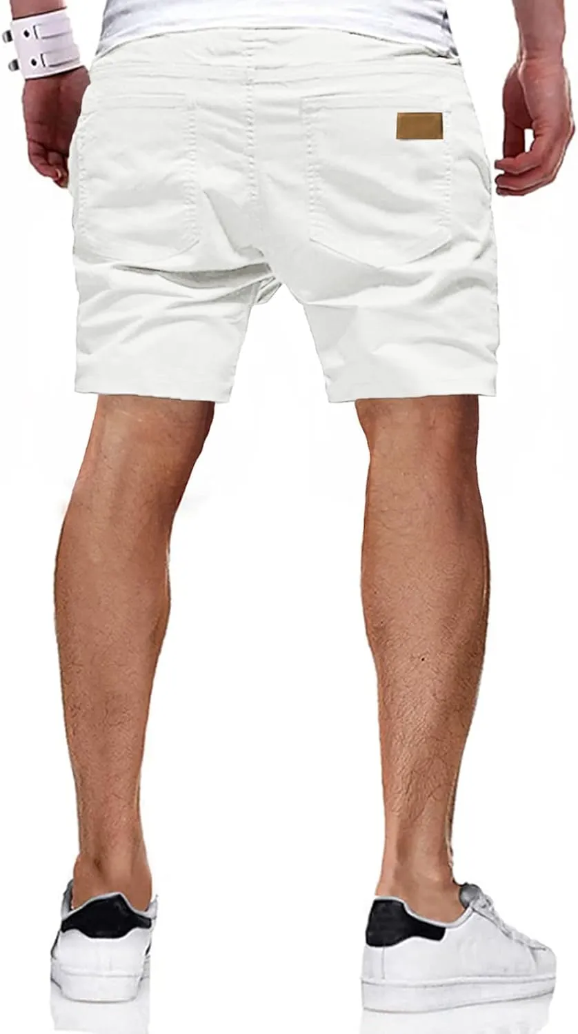 JMIERR Mens Casual Shorts - Cotton Drawstring Summer Beach Stretch Twill Chino Golf Shorts with Pockets
