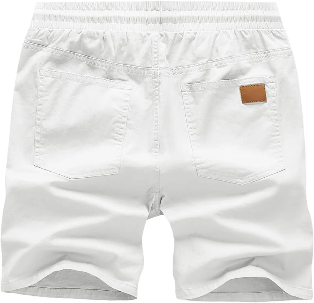JMIERR Mens Casual Shorts - Cotton Drawstring Summer Beach Stretch Twill Chino Golf Shorts with Pockets
