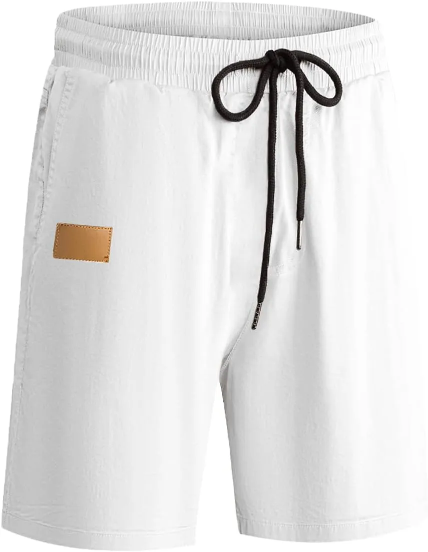 JMIERR Mens Casual Shorts - Cotton Drawstring Summer Beach Stretch Twill Chino Golf Shorts with Pockets