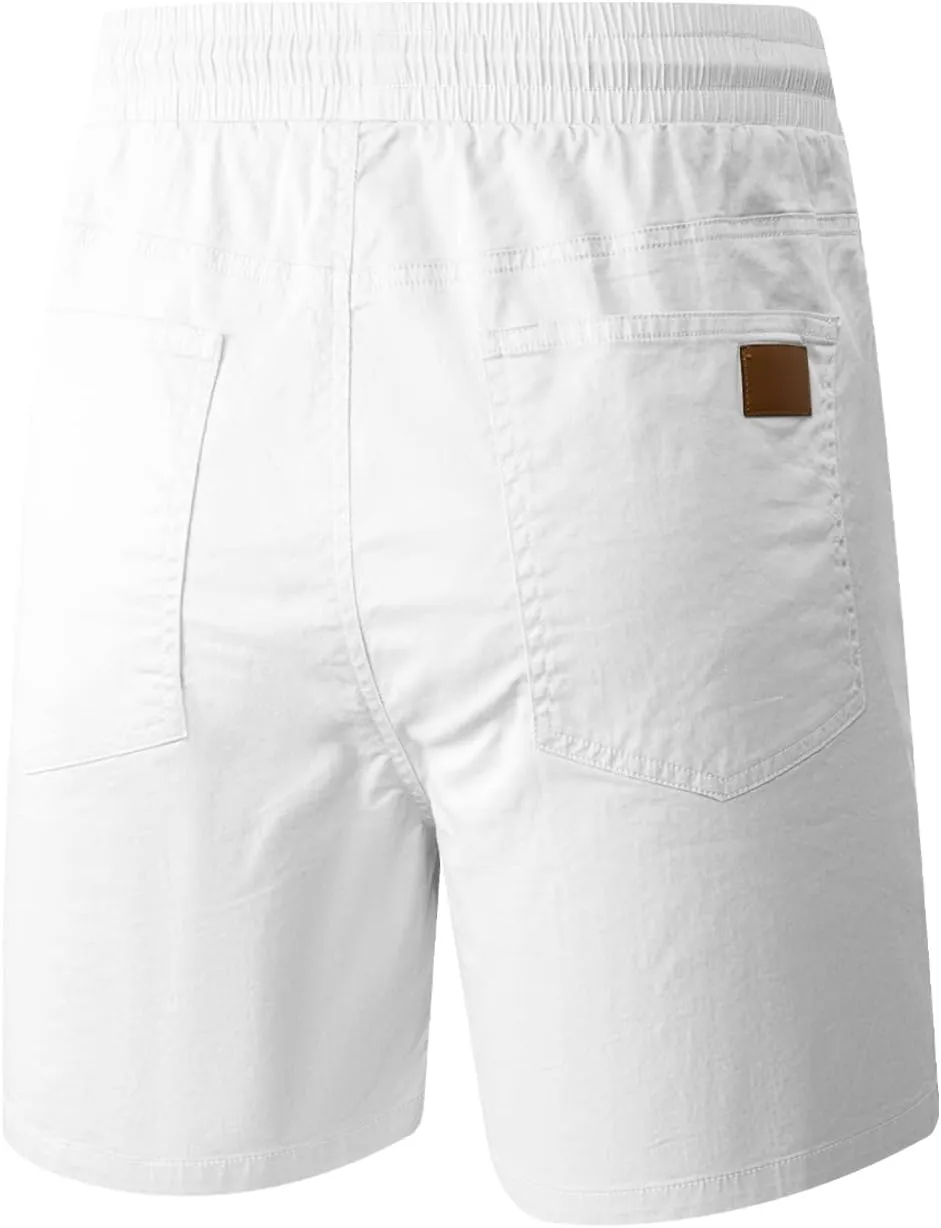 JMIERR Mens Casual Shorts - Cotton Drawstring Summer Beach Stretch Twill Chino Golf Shorts with Pockets