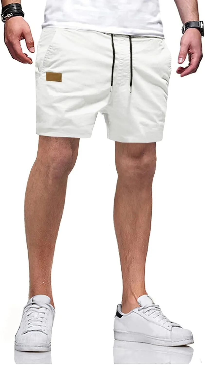 JMIERR Mens Casual Shorts - Cotton Drawstring Summer Beach Stretch Twill Chino Golf Shorts with Pockets