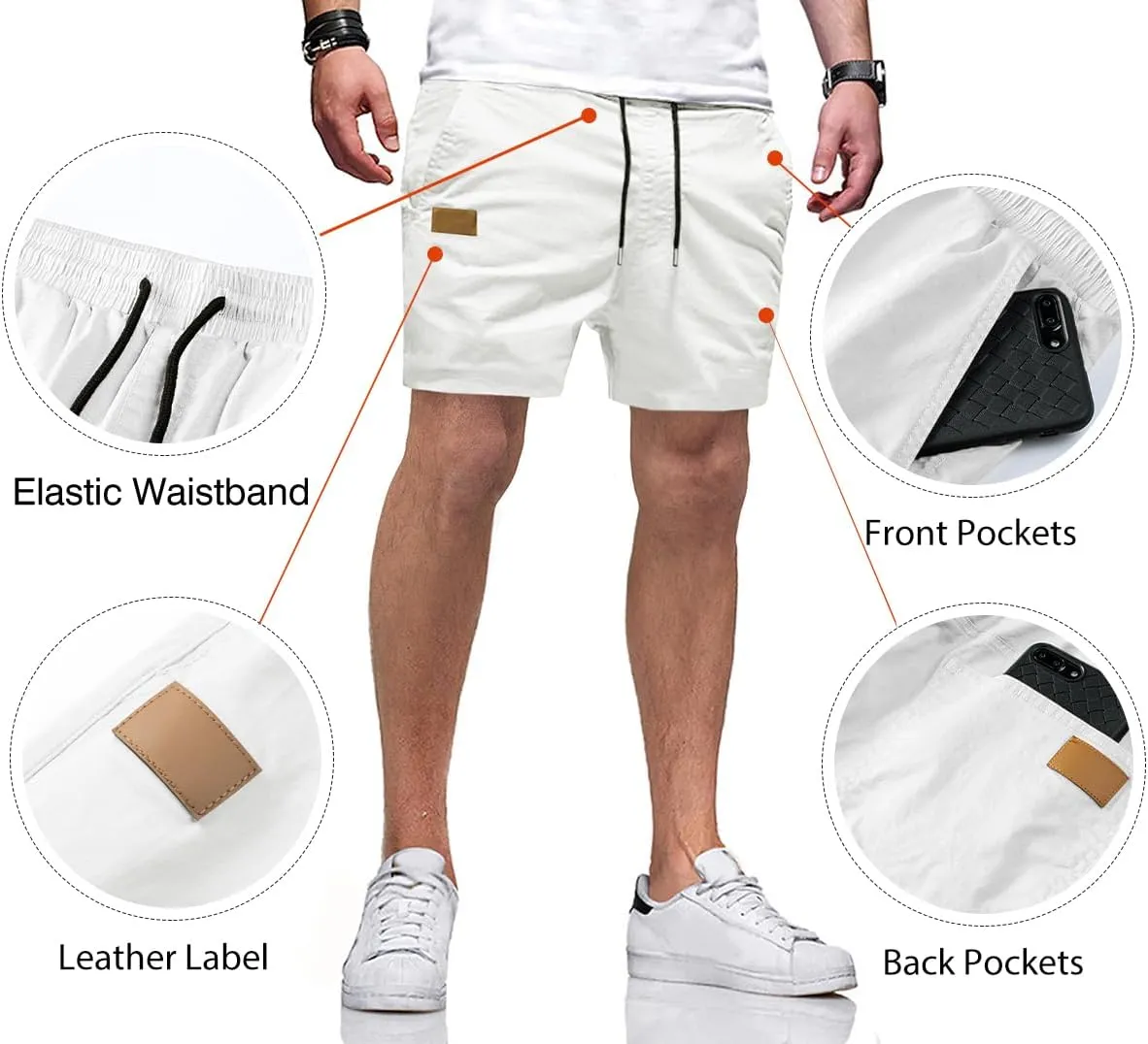 JMIERR Mens Casual Shorts - Cotton Drawstring Summer Beach Stretch Twill Chino Golf Shorts with Pockets