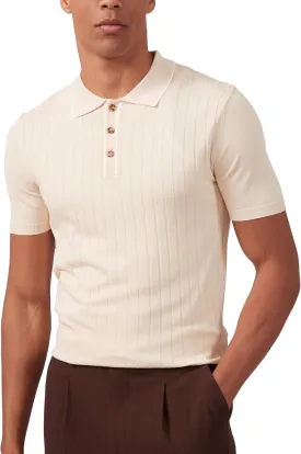 Kallspin Men's Vintage Knitted Polo Shirt Short Sleeve Solid Collared Golf Shirts with Button