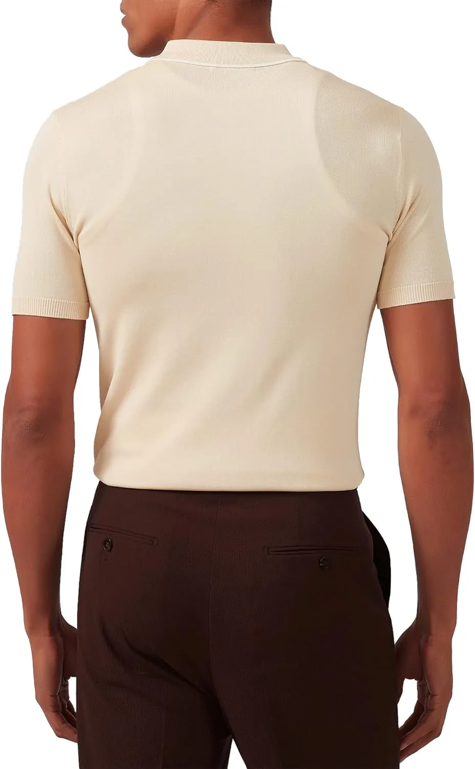 Kallspin Men's Vintage Knitted Polo Shirt Short Sleeve Solid Collared Golf Shirts with Button