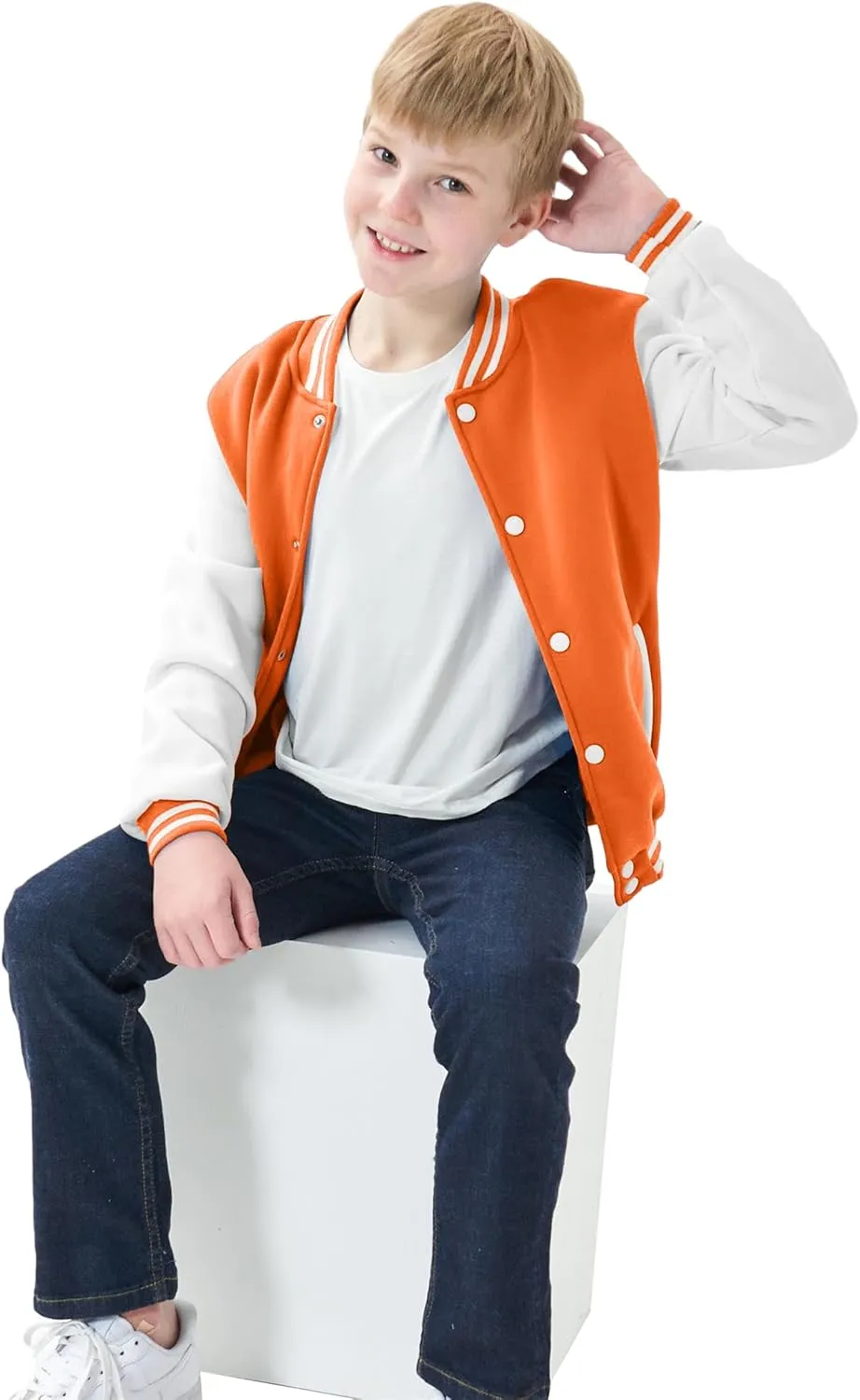 Kids Baseball Jackets Boys Girls Fit Varsity Jacket Casual Lightweight Plain Button Cardigan School Coat