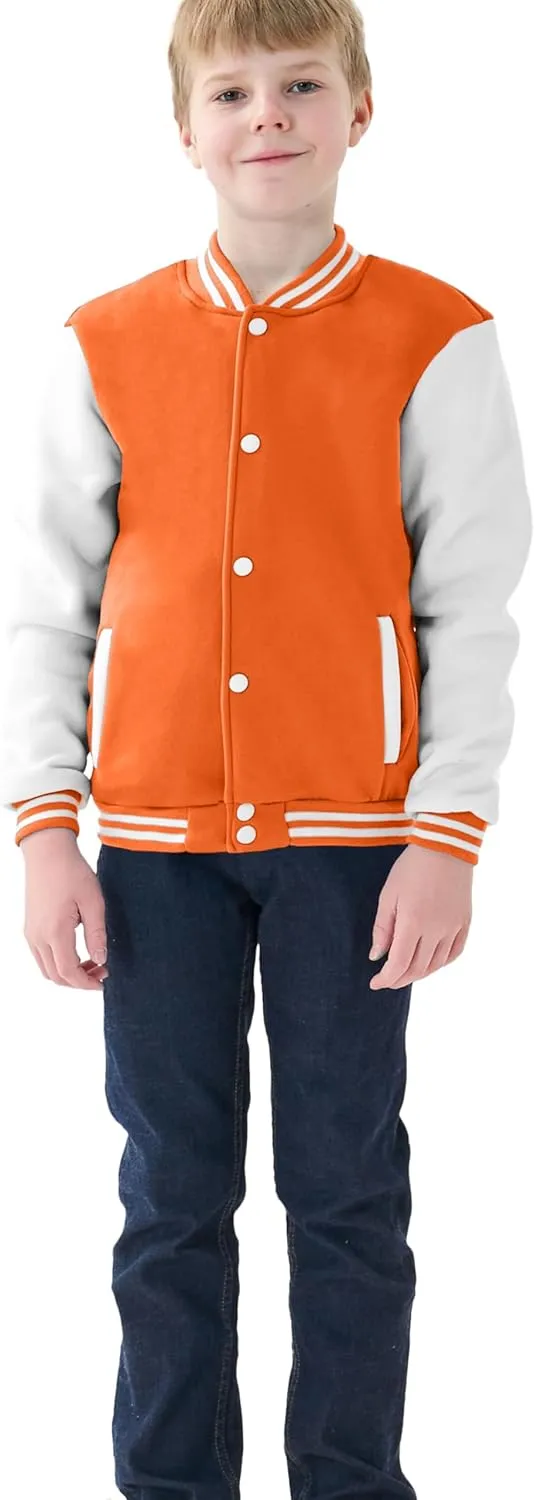Kids Baseball Jackets Boys Girls Fit Varsity Jacket Casual Lightweight Plain Button Cardigan School Coat