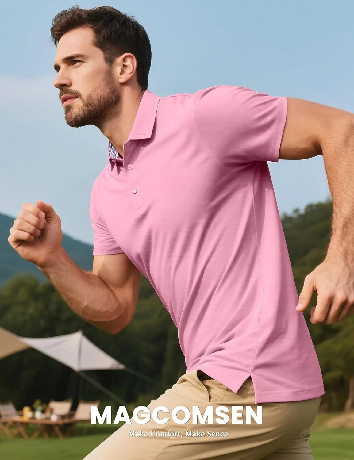 MAGCOMSEN Men's Short Sleeve Polo Golf Shirts 3-Button Moisture Wicking Athletic T-Shirts Casual Collared Shirt