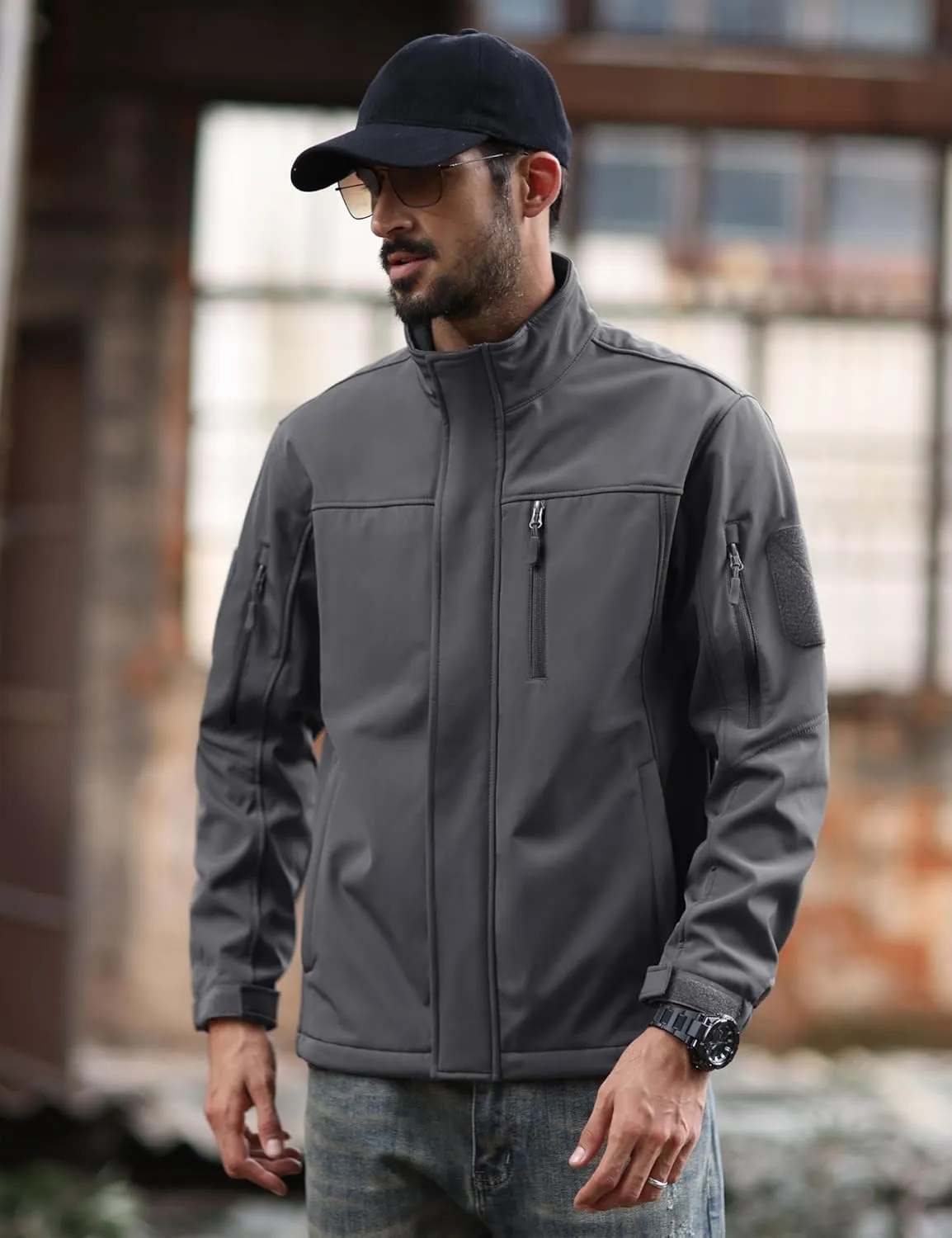 MAGCOMSEN Men's Tactical Jacket Water Resistant 6 Pockets Softshell Fleece Lining Hiking Winter Jacket Windbreaker Outwear