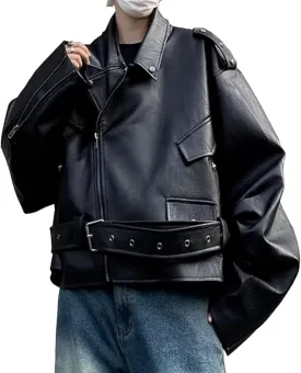 Maiyifu-GJ Mens Faux Leather Biker Jacket Vintage Asymmetric Zip Motorcycle Jackets PU Lightweight Punk Belted Slim Coat Maiyifu-GJ Mens Faux Leather Biker Jacket Vintage Asymmetric Zip Motorcycle Jackets PU Lightweight Punk Belted Slim Coat