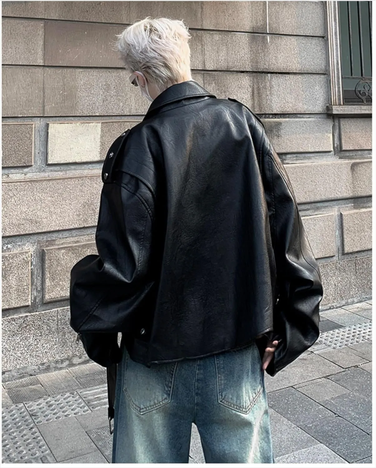 Maiyifu-GJ Mens Faux Leather Biker Jacket Vintage Asymmetric Zip Motorcycle Jackets PU Lightweight Punk Belted Slim Coat