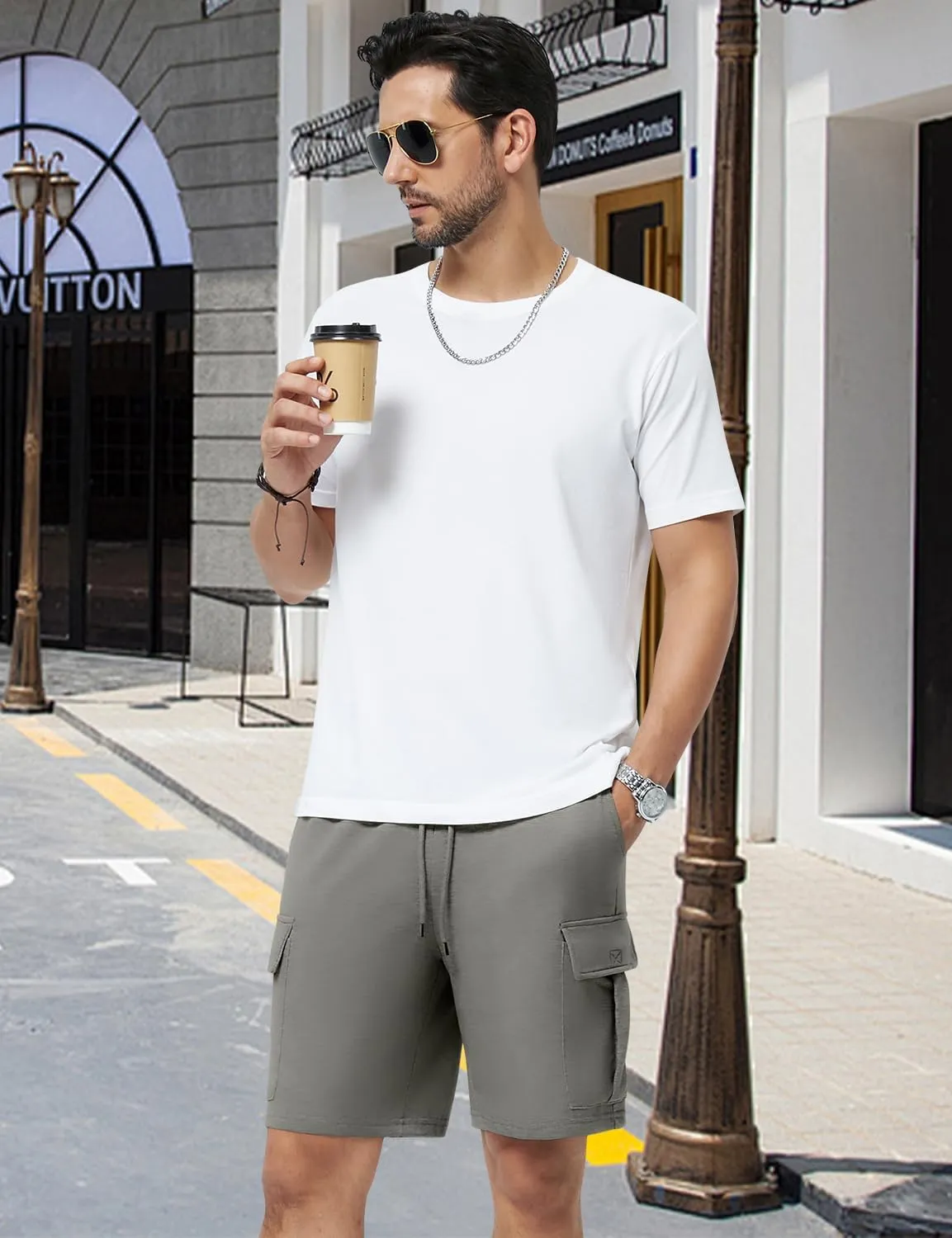 Mens Casual Sweat Cargo Cotton Shorts Drawstring Elastic Waist Athletic Workout Gym Jogger Shorts with 5 Pockets