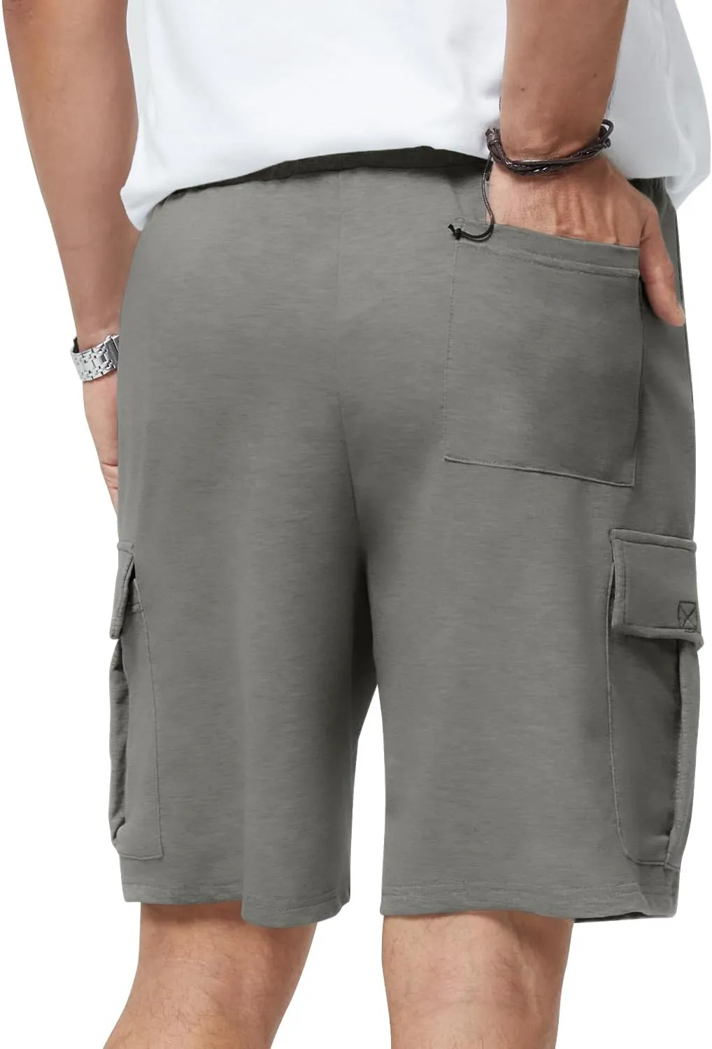 Mens Casual Sweat Cargo Cotton Shorts Drawstring Elastic Waist Athletic Workout Gym Jogger Shorts with 5 Pockets