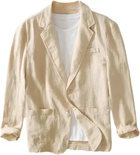 Men's Spring Summer Casual Linen Cotton Suit Blazer  Solid Color Oversized Fit Stylish Jackets For Men