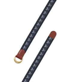 Navy Tennis Motif D-Ring Belt