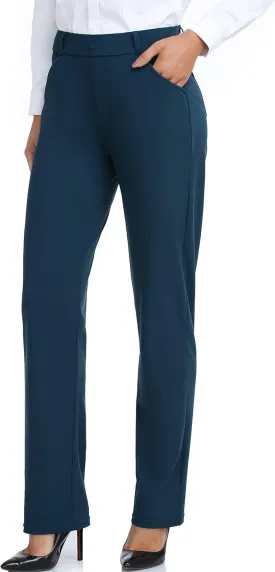 Oalka Women's Dress Pants Straight Leg Yoga Work Stretchy Pant for Office Business