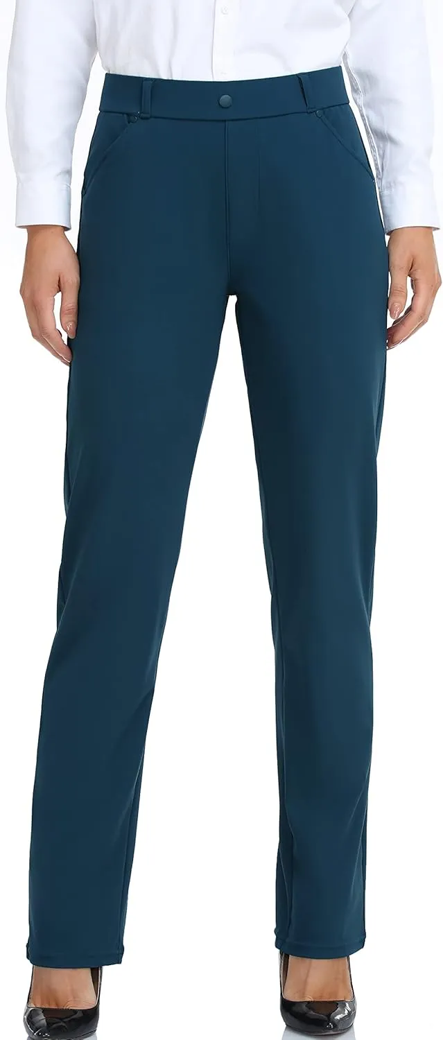 Oalka Women's Dress Pants Straight Leg Yoga Work Stretchy Pant for Office Business