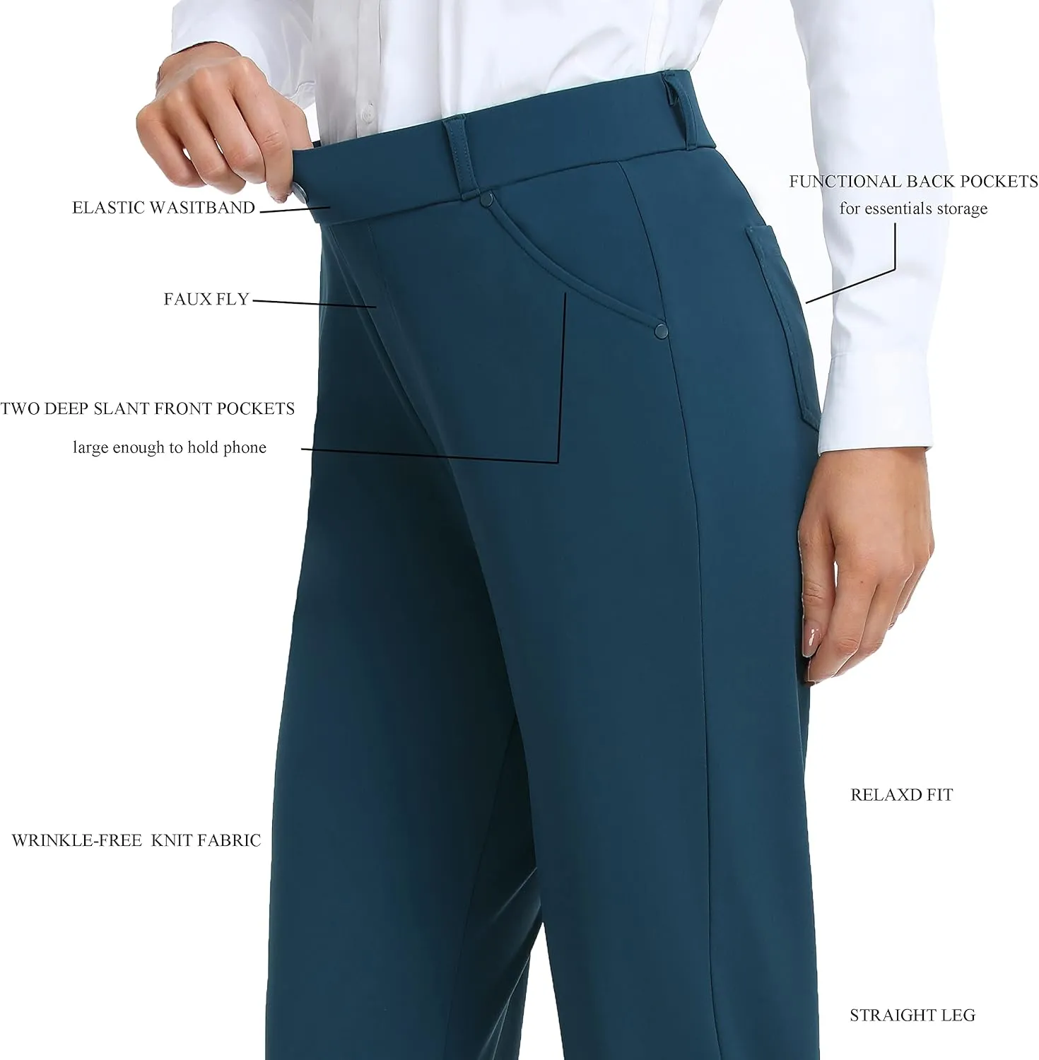 Oalka Women's Dress Pants Straight Leg Yoga Work Stretchy Pant for Office Business