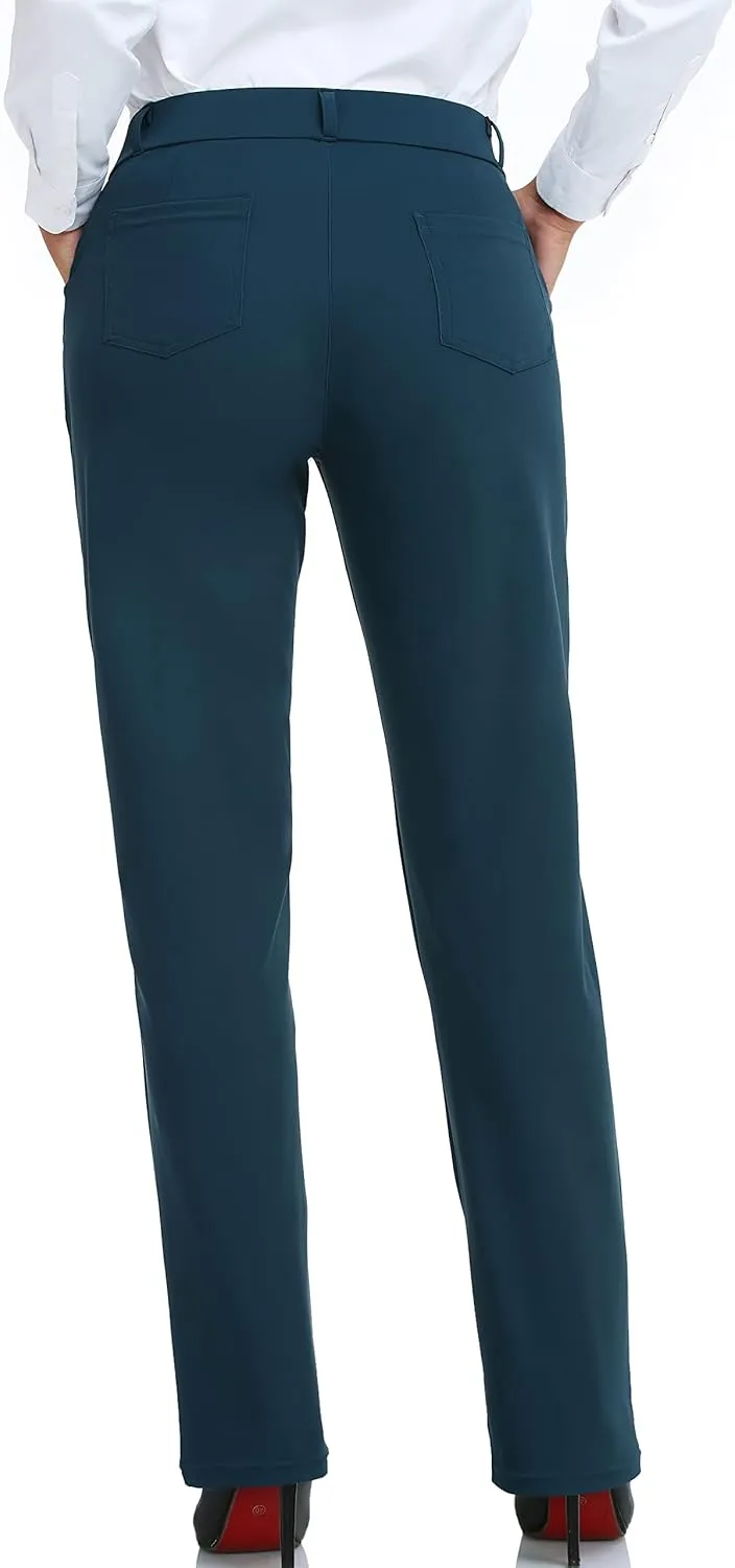 Oalka Women's Dress Pants Straight Leg Yoga Work Stretchy Pant for Office Business
