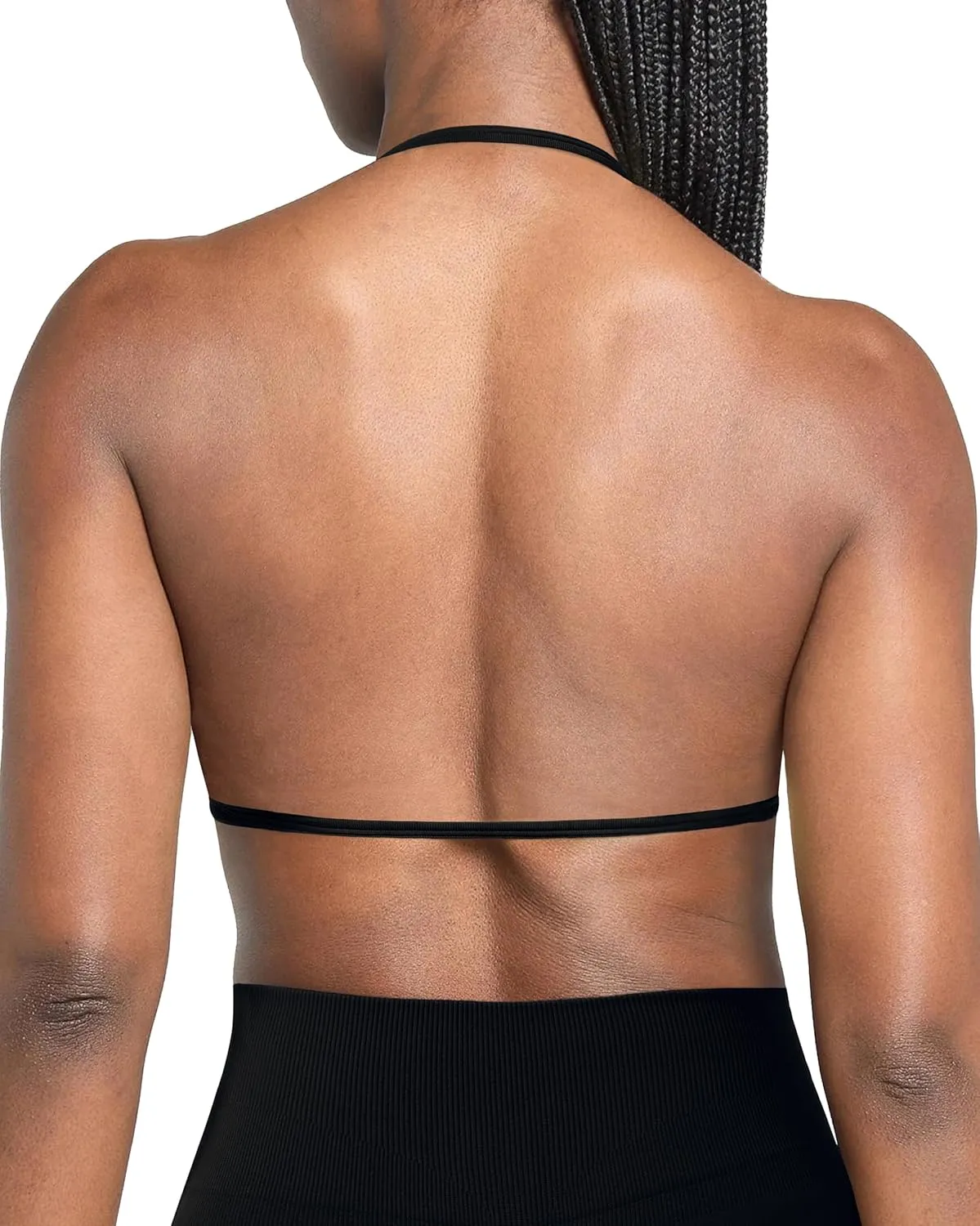 OMKAGI Halter Sports Bras for Women Padded Strappy Bra Open Back Workout Gym Crop