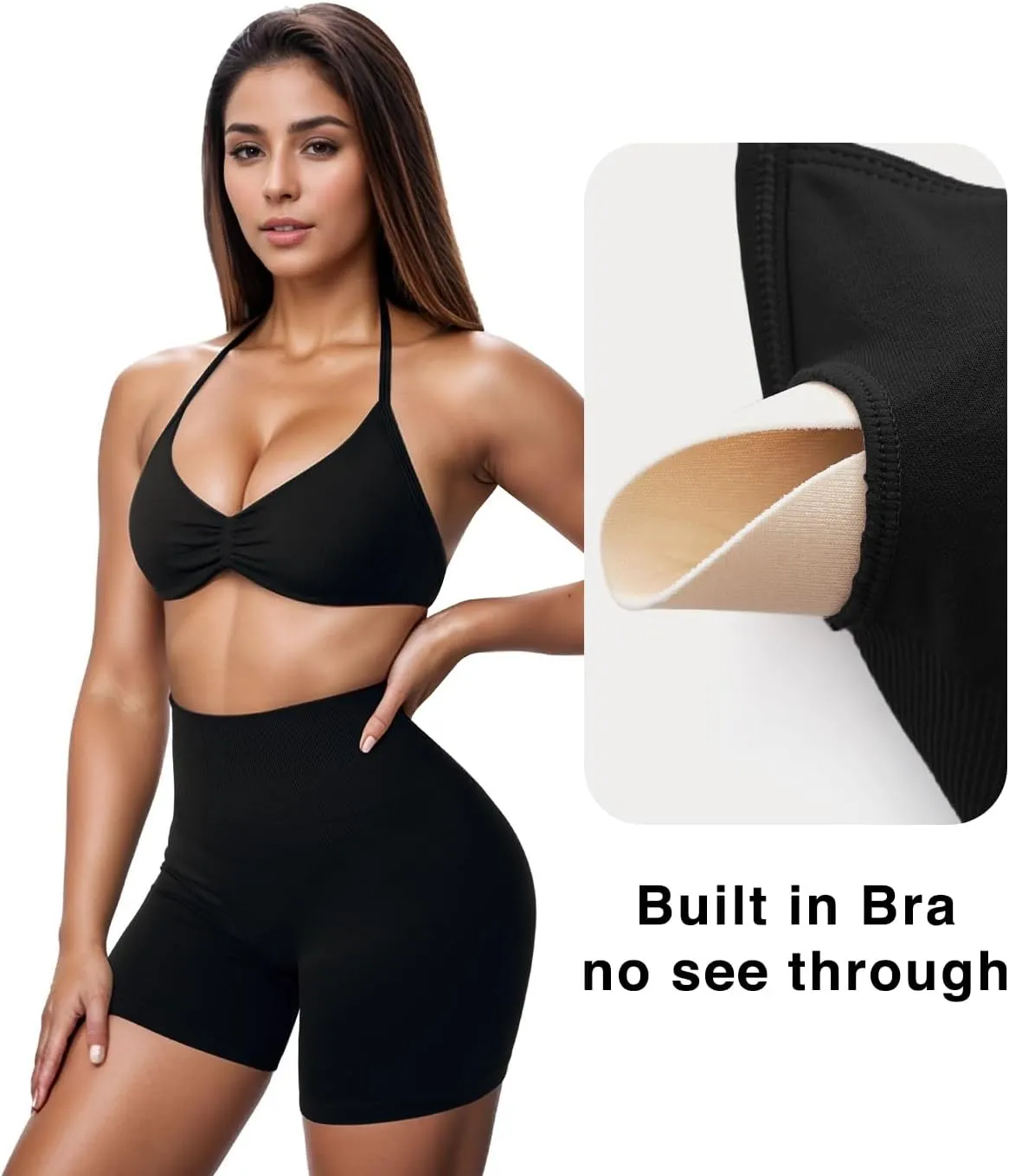 OMKAGI Halter Sports Bras for Women Padded Strappy Bra Open Back Workout Gym Crop