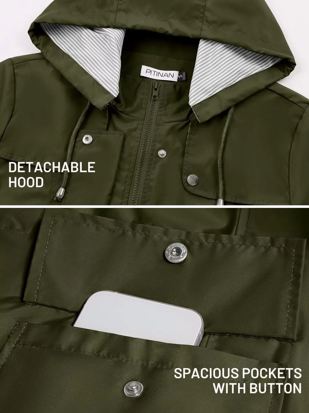 PITINAN Rain Jackets For Women Waterproof Rain Coats with Hood Lightweight Windbreaker Outdoor Womens Raincoats