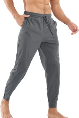 Surenow Mens Athletic Lightweight Workout Sweatpants Multiple Pockets Gym Quick-Drying Joggers Tapered Fit Training Pants