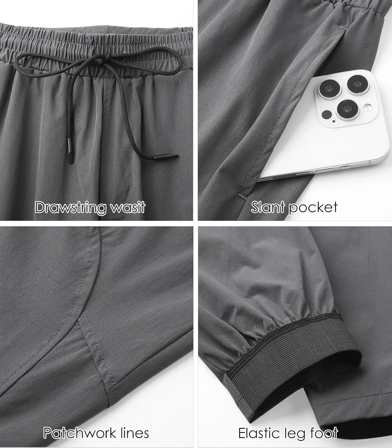 Surenow Mens Athletic Lightweight Workout Sweatpants Multiple Pockets Gym Quick-Drying Joggers Tapered Fit Training Pants