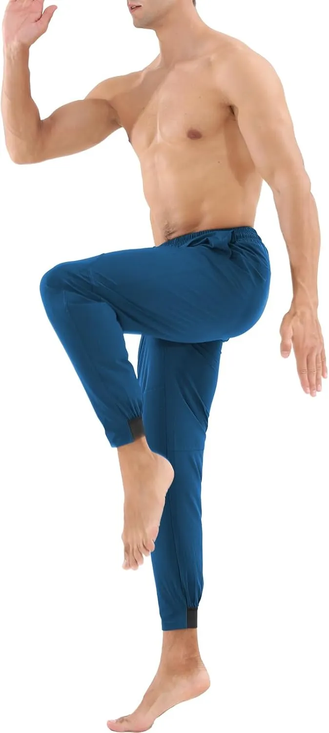 Surenow Mens Athletic Lightweight Workout Sweatpants Multiple Pockets Gym Quick-Drying Joggers Tapered Fit Training Pants