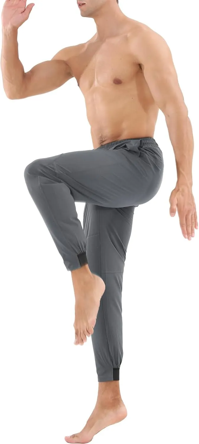 Surenow Mens Athletic Lightweight Workout Sweatpants Multiple Pockets Gym Quick-Drying Joggers Tapered Fit Training Pants