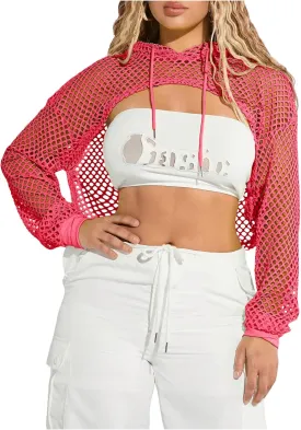 SweatyRocks Women's Athletic Sweatshirt Hollow Out Drop Shoulder Long Sleeve Cropped Workout Hoodie