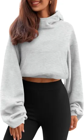 Trendy Queen Womens Cropped Hoodie Long Sleeve Sweatshirts Fall Fashion 2024 Casual Y2k Outfits Winter Clothes