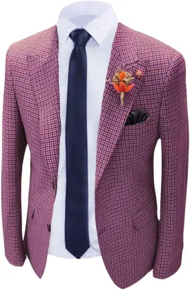 Wangyue Mens Houndstooth Plaid Blazer Casual Sports Coat Slim Fit Checkered Jacket Wedding Prom Blazer Coats Jackets