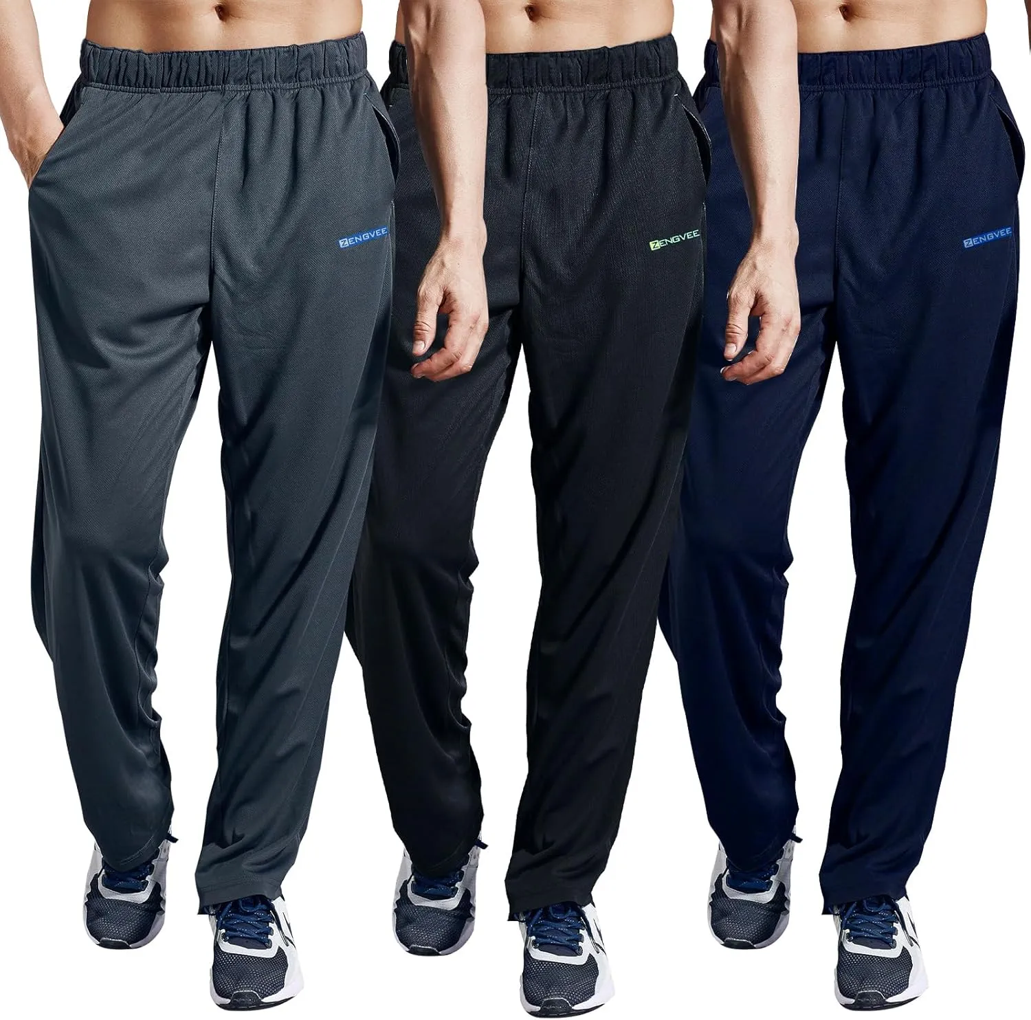 ZENGVEE Men's Sweatpants with Zipper Pockets Open Bottom Athletic Pants for Jogging Workout Gym Running Training